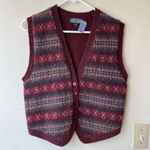 VTG Lands’ End Shetland Wool Fair Isle Sweater Vest Womens L Scotland